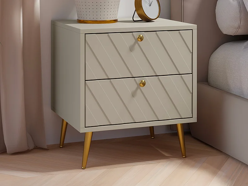 Nachttisch mit 2 Schubladen - Beige - TEODA von Pascal Morabito