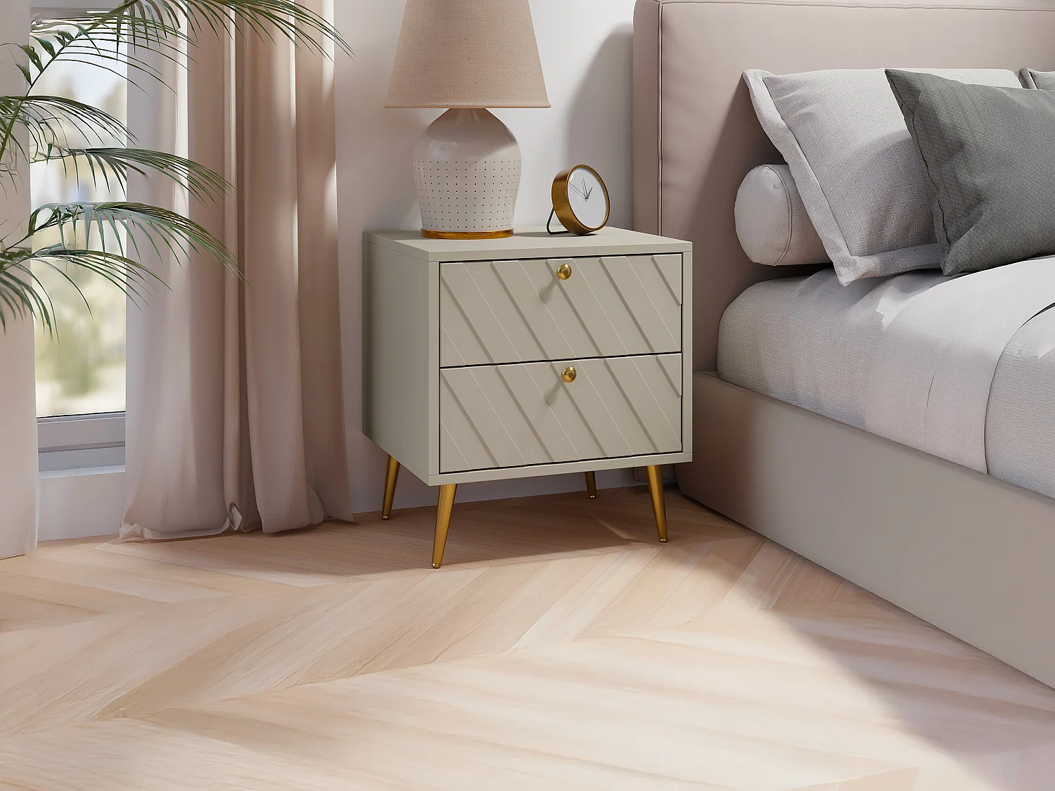 Table de chevet 2 tiroirs - Beige - TEODA de Pascal Morabito