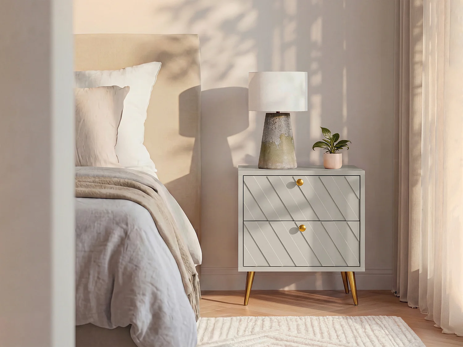 Comodino 2 cassetti Beige  - TEODA di PASCAL MORABITO