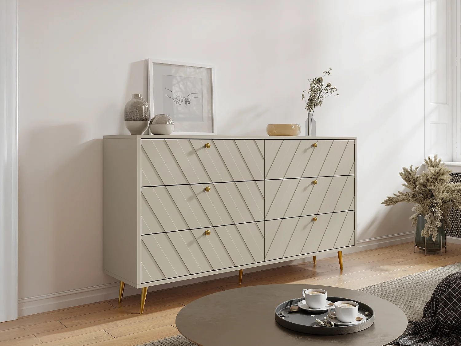 Comò 6 cassetti Beige  - TEODA di PASCAL MORABITO