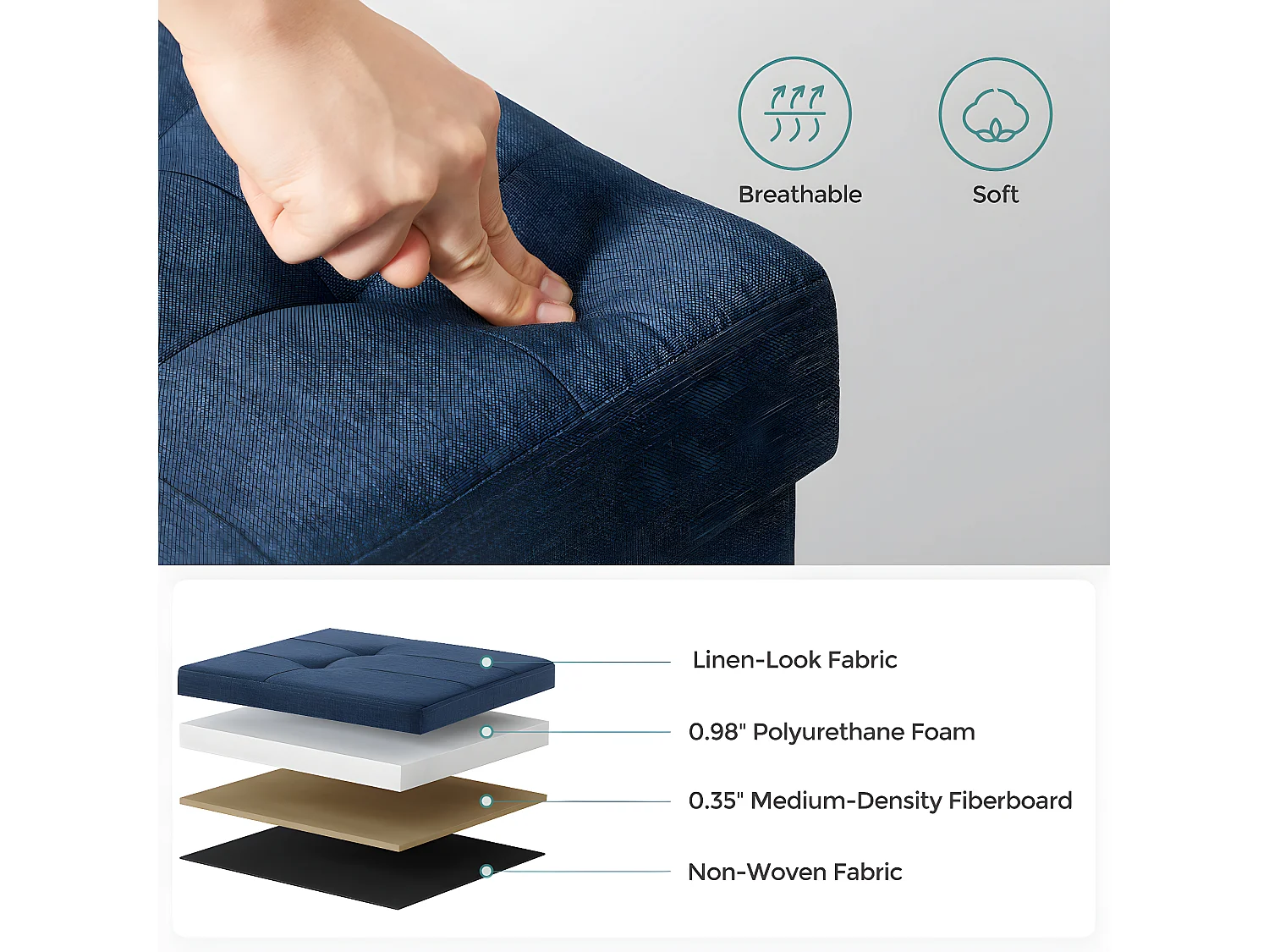 Coffre de rangement capitonné - L110 cm