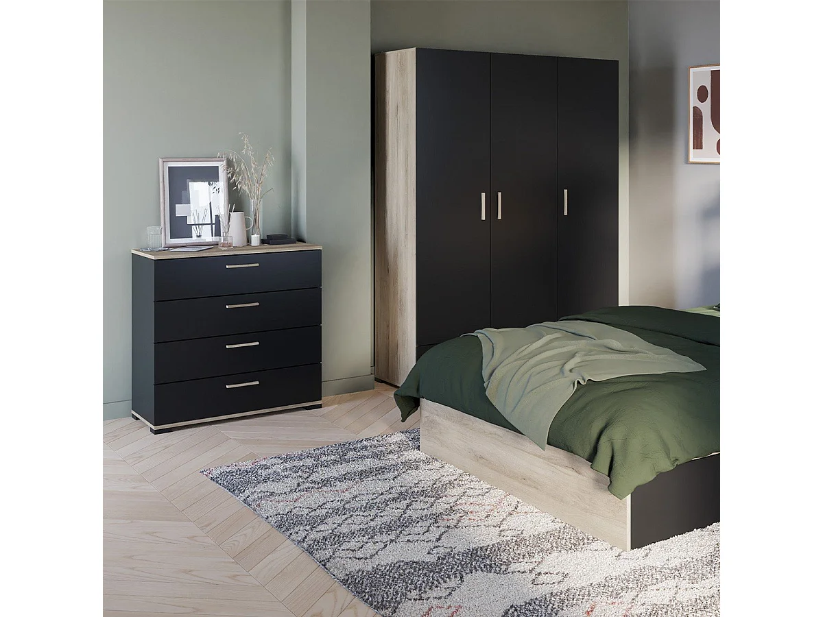 Armoire 3 portes, 1 tiroir et penderie avec lingère - L134,6 cm