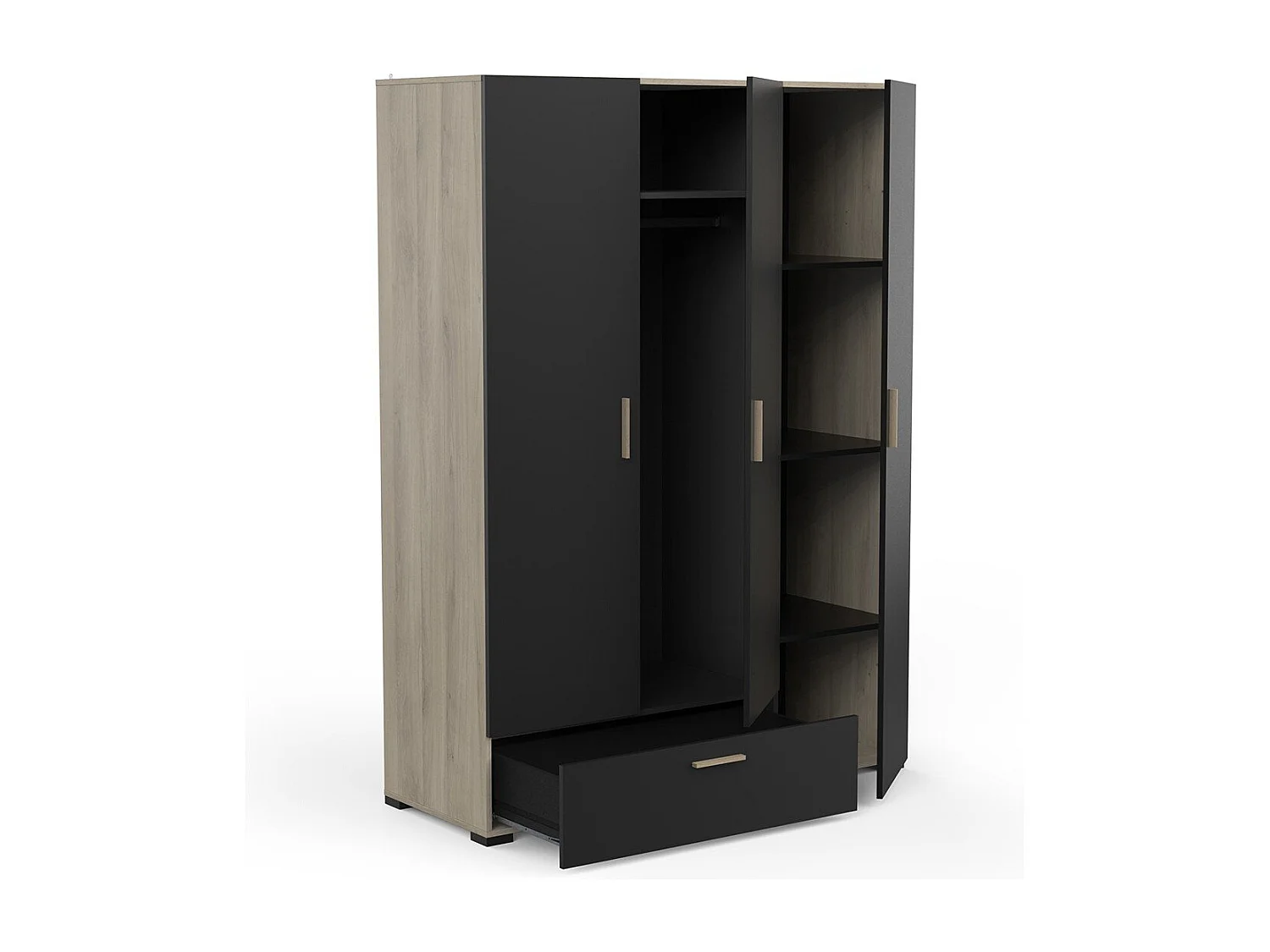 Armoire 3 portes, 1 tiroir et penderie avec lingère - L134,6 cm
