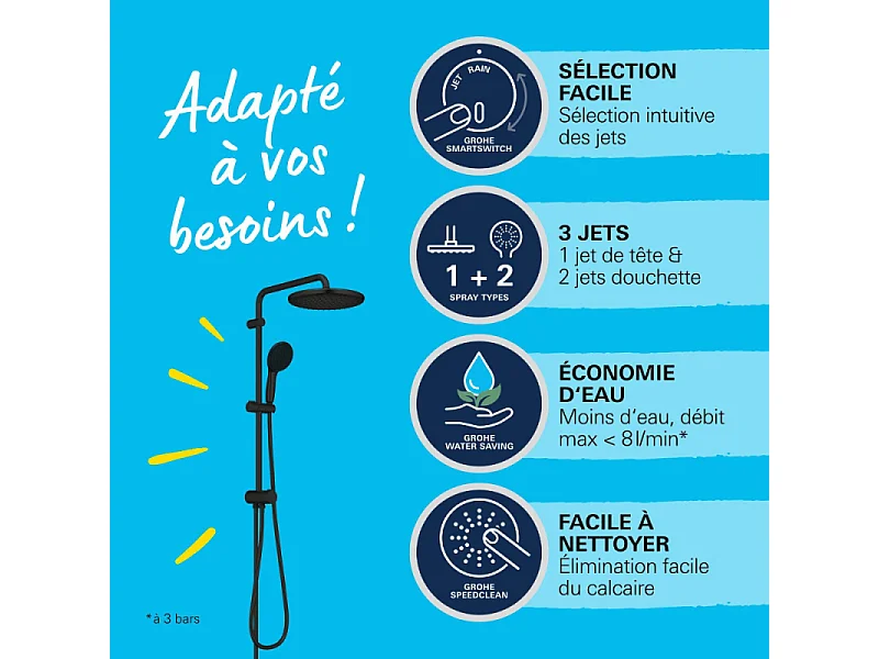 Columna de ducha sin grifo GROHE Vitalio Start 250 negro