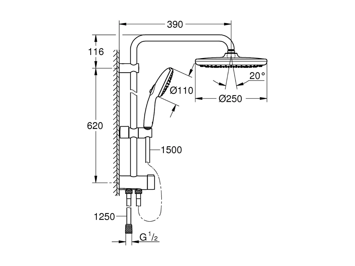 Colonne douche sans robinnetterie GROHE Vitalio Start 250 noire
