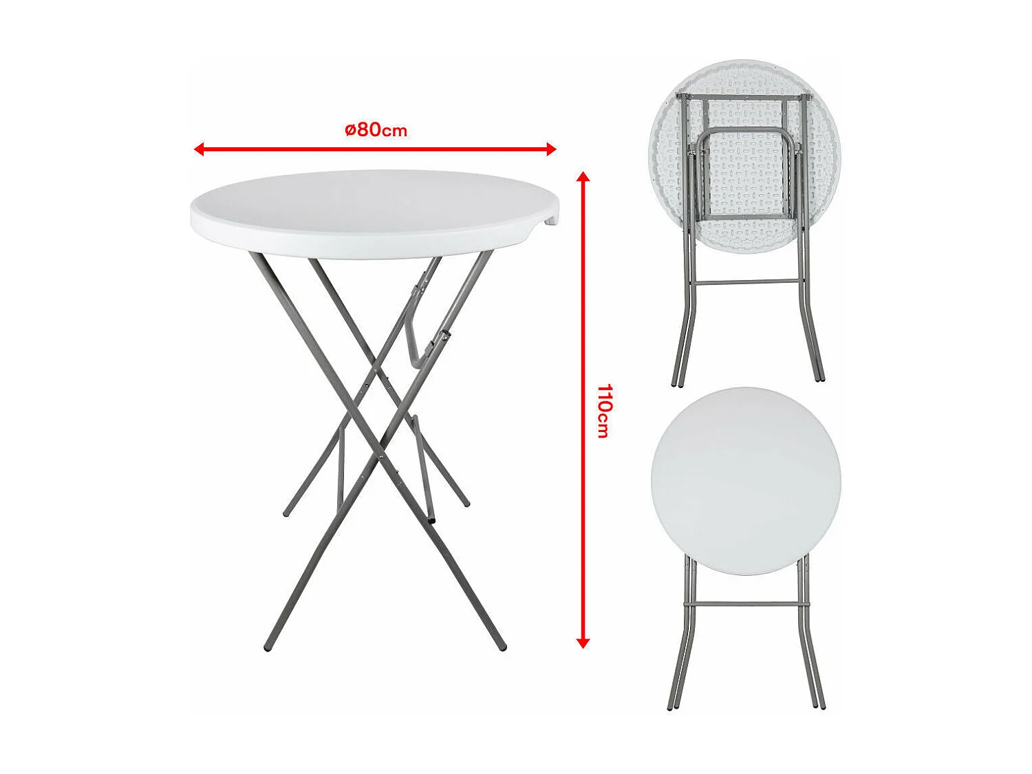 Table camping réception Mange Debout Pliable Diam 80cm X Hauteur 110cm Blanche