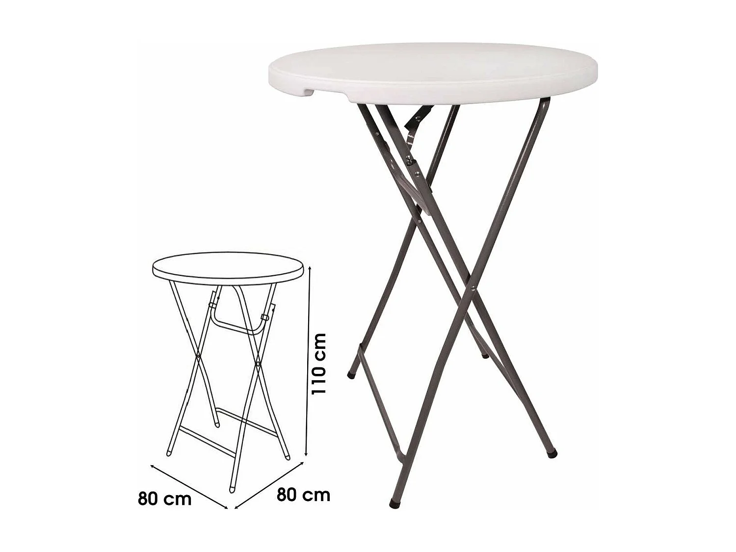 Table camping réception Mange Debout Pliable Diam 80cm X Hauteur 110cm Blanche