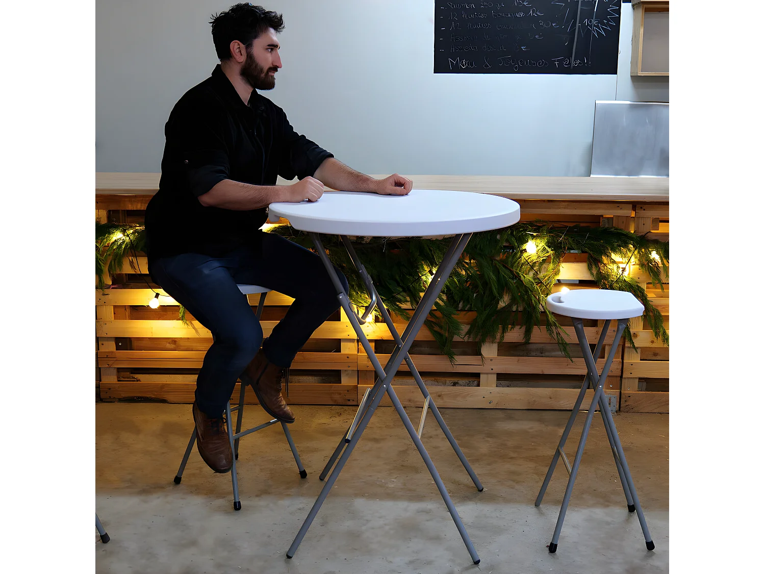 Table camping réception Mange Debout Pliable Diam 80cm X Hauteur 110cm Blanche