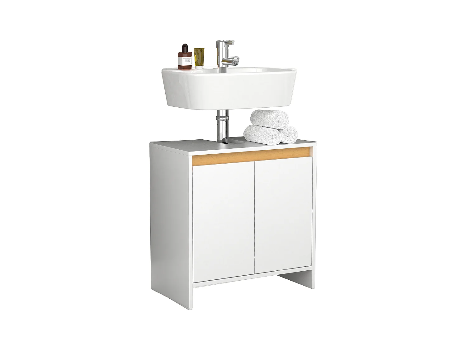 Bathroom furniture washbasin cabinet Malira White / Honey oak H. 60 x W. 58 x D. 33 cm
