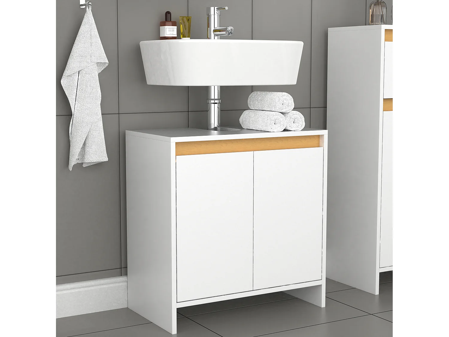 Bathroom furniture washbasin cabinet Malira White / Honey oak H. 60 x W. 58 x D. 33 cm