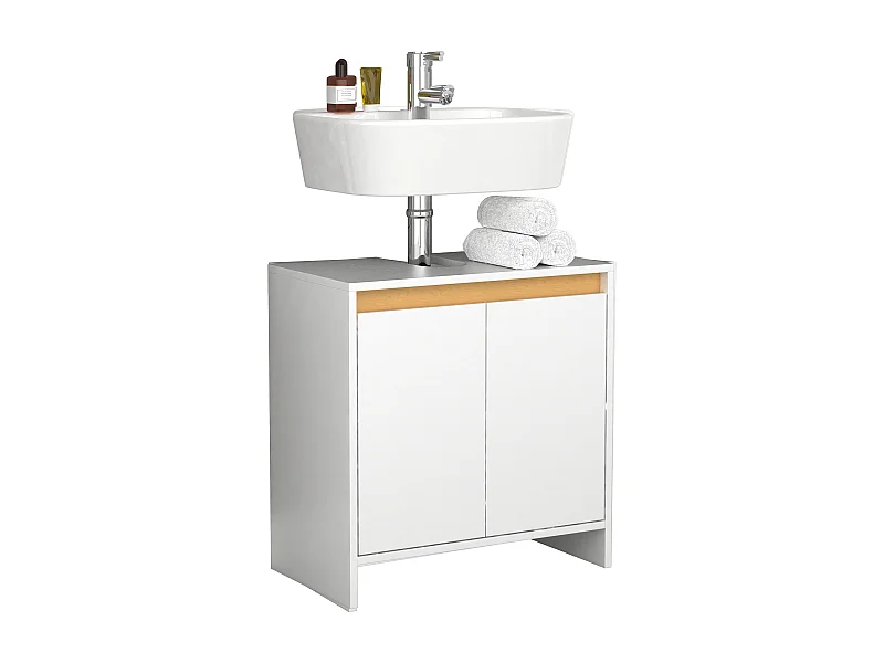 Bathroom furniture washbasin cabinet Malira White / Honey oak H. 60 x W. 58 x D. 33 cm
