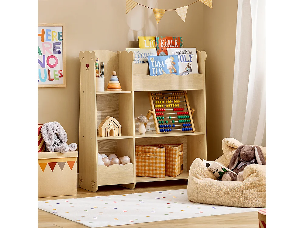 SoBuy Kinderopbergplank, kindermeubelopslag voor boeken en speelgoed, organisator boekenkast voor kinderslaapkamer, speelkamer, woonkamer, 91x30x100 cm, KMB101-N