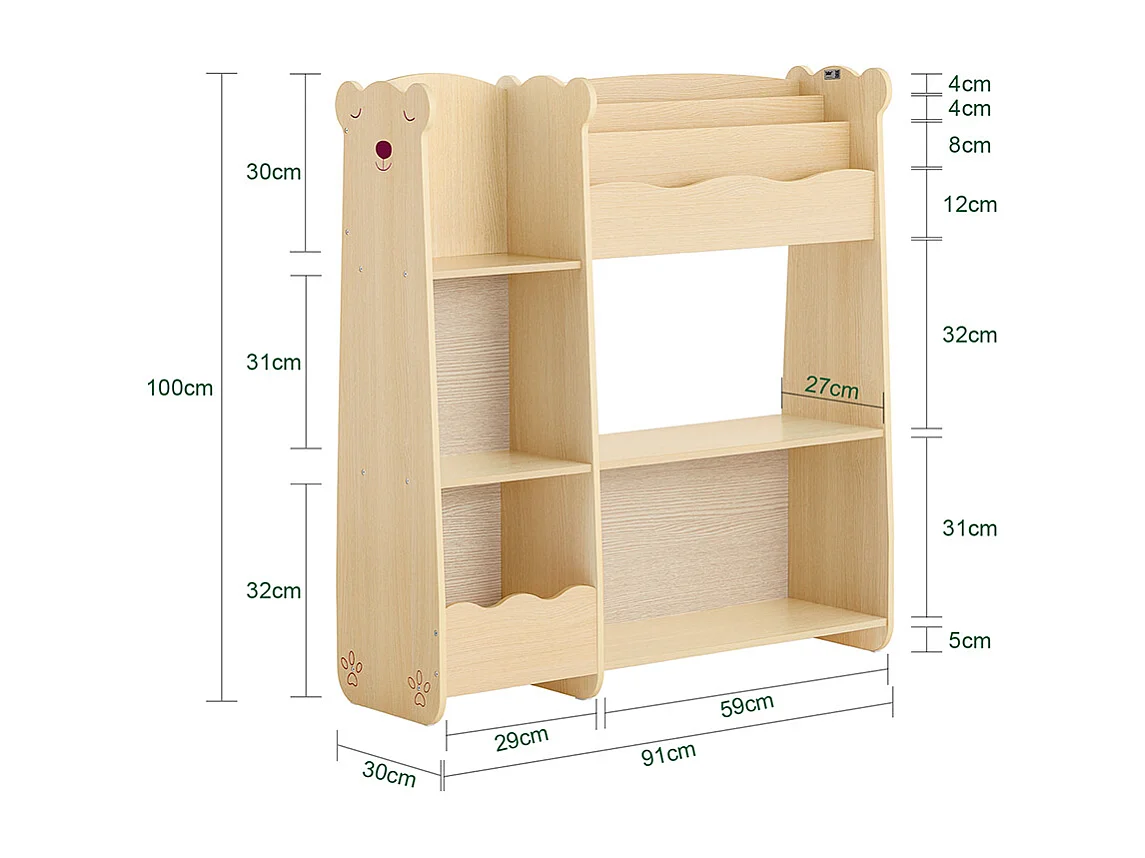 SoBuy Kinderopbergplank, kindermeubelopslag voor boeken en speelgoed, organisator boekenkast voor kinderslaapkamer, speelkamer, woonkamer, 91x30x100 cm, KMB101-N