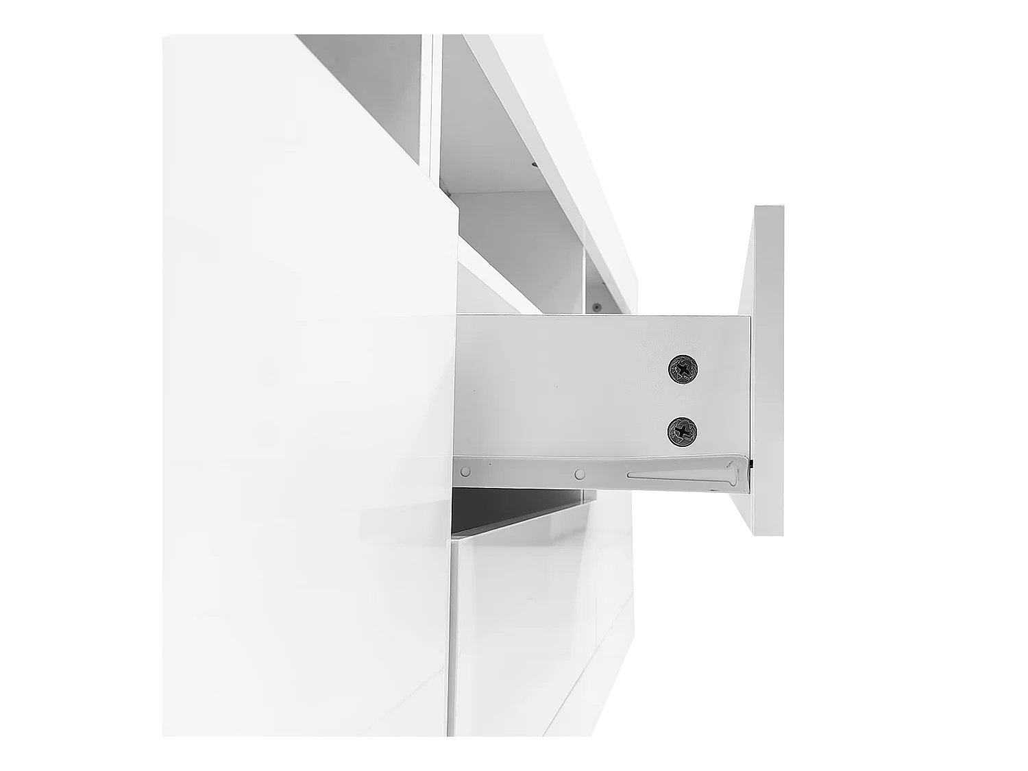 160-cm-TV-Schrank, geeignet für 70-Zoll-Fernseher – mit LED – 2 Türen, 2 Schubladen, 3 offene Fächer – Weiß