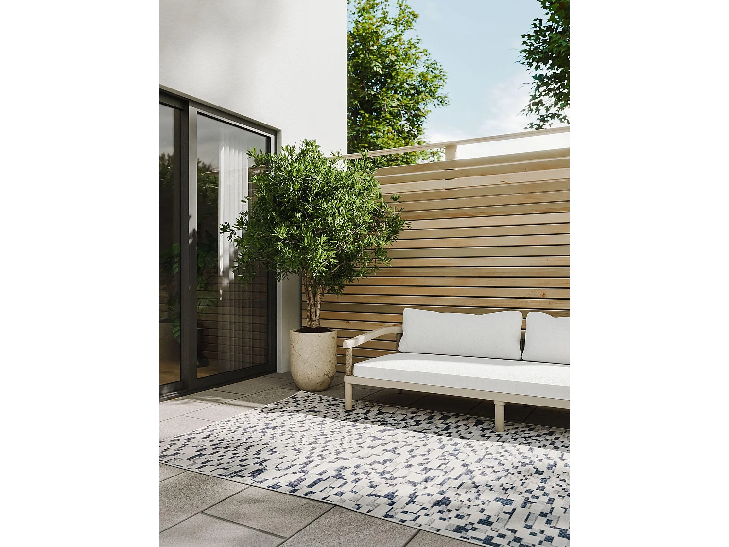 Tapis d'extérieur & intérieur Kaleo Bleu/Blanc 160x230 cm