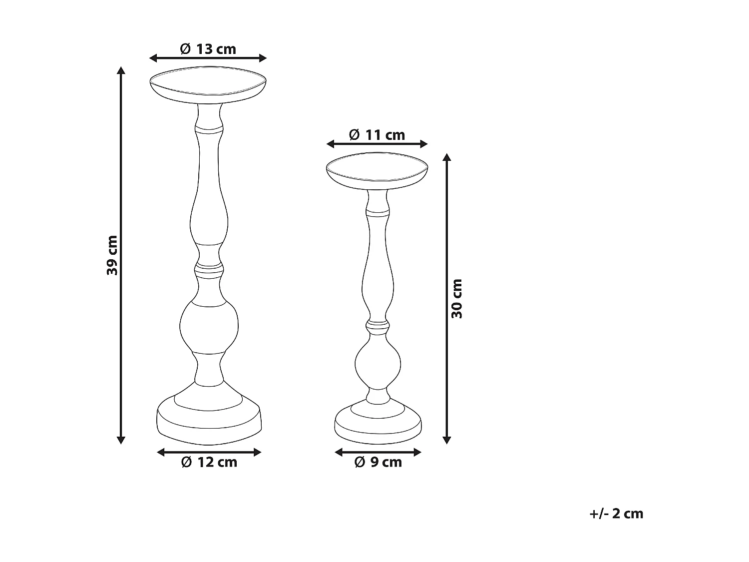 Conjunto de 2 castiçais DAMRU Metal 30/39 cm Prateado