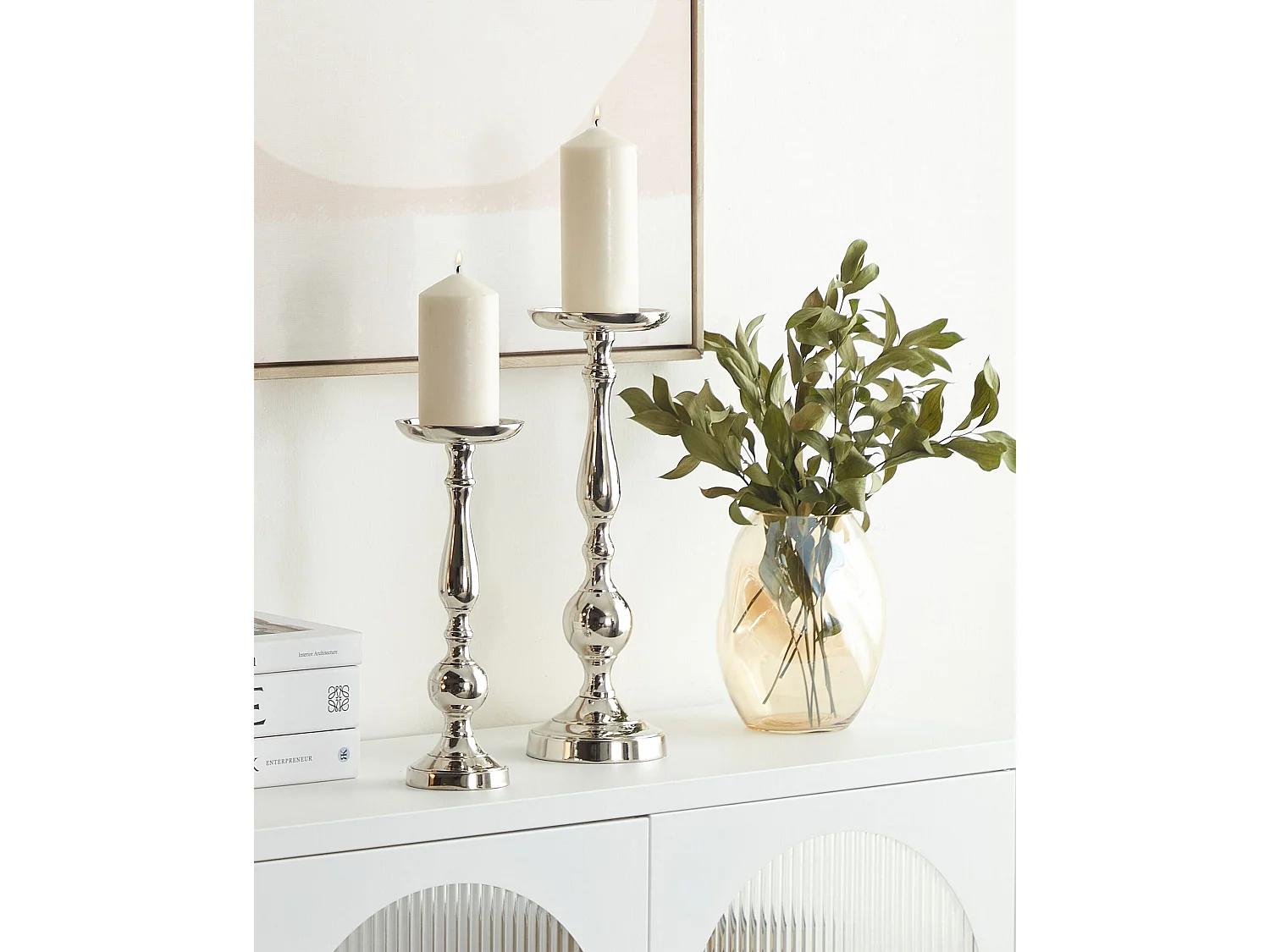 Conjunto de 2 castiçais DAMRU Metal 30/39 cm Prateado
