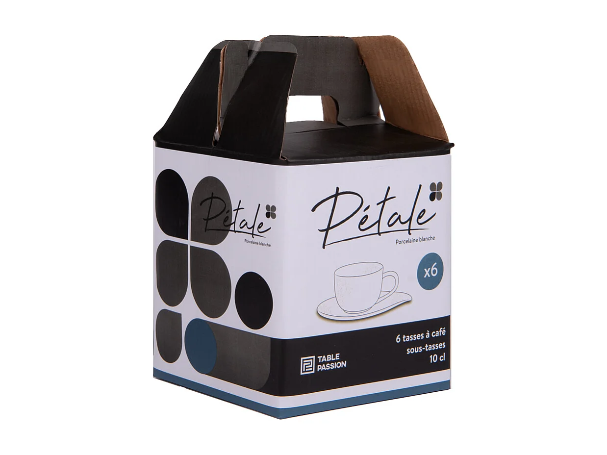 Coffret de 6 tasses à café avec sous tasses 10 cl Pétale