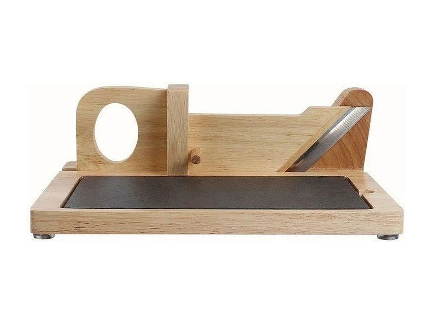 Guillotine à saucisson en bois avec plateau ardoise