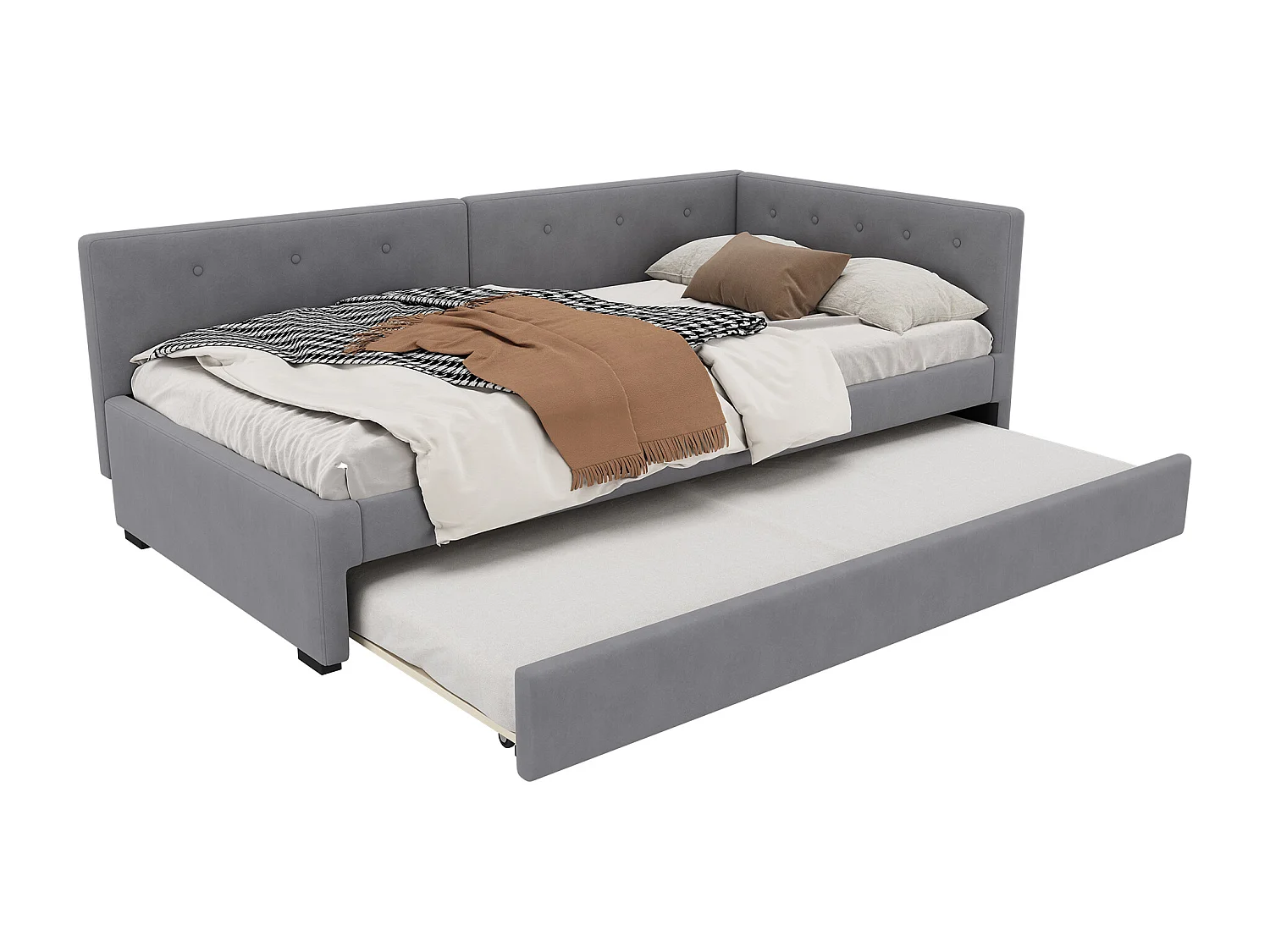 Sofá-cama estofado em veludo 90x200cm + cama de gavetão 90x190cm - Cinza