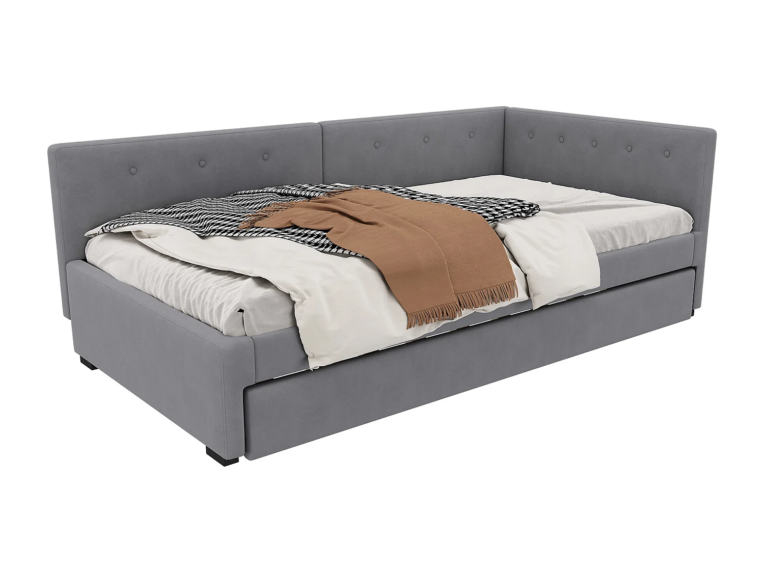 Sofá-cama estofado em veludo 90x200cm + cama de gavetão 90x190cm - Cinza