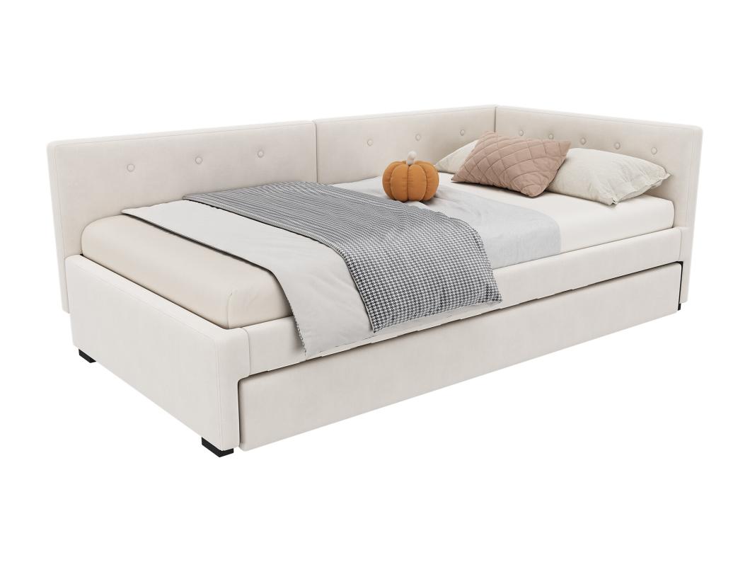 Fluweel gestoffeerde slaapbank 90x200cm + een onderschuifbed 90x190cm - Beige