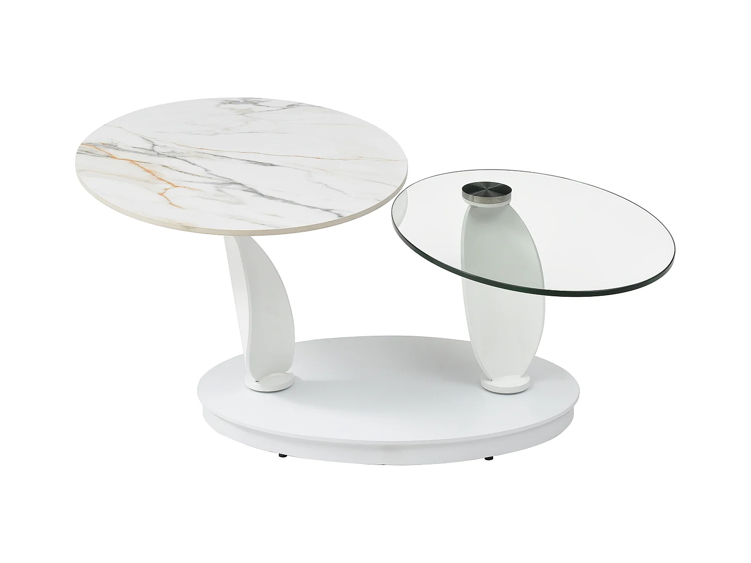 Salontafel met draaiende bladen in keramiek, gehard glas en metaal - Witte marmerlook - MANEYA van Maison Céphy