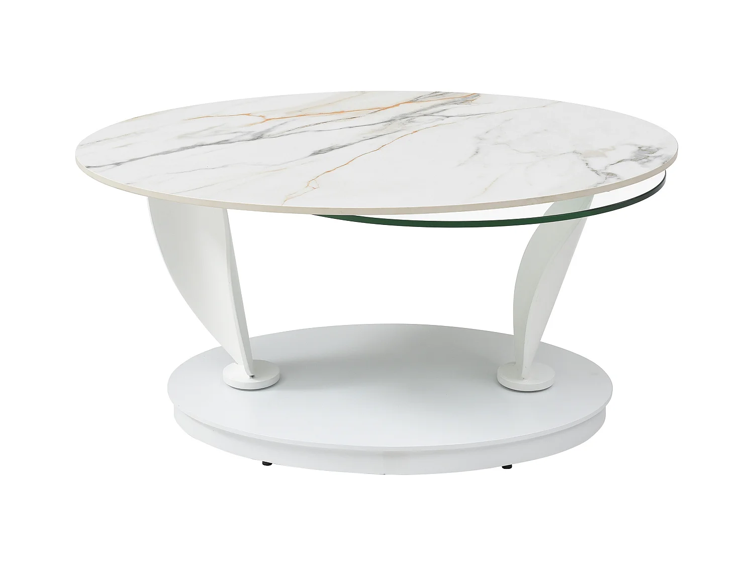 Salontafel met draaiende bladen in keramiek, gehard glas en metaal - Witte marmerlook - MANEYA van Maison Céphy