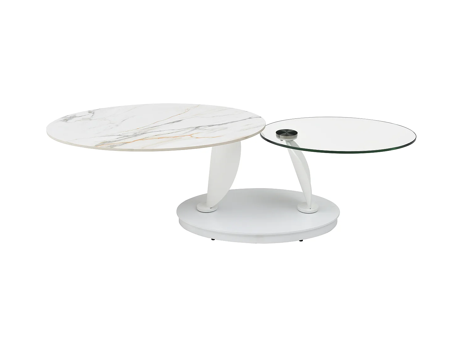 Salontafel met draaiende bladen in keramiek, gehard glas en metaal - Witte marmerlook - MANEYA van Maison Céphy