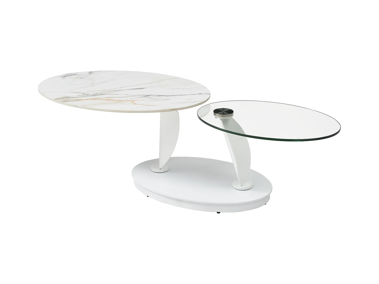 Salontafel met draaiende bladen in keramiek, gehard glas en metaal - Witte marmerlook - MANEYA van Maison Céphy