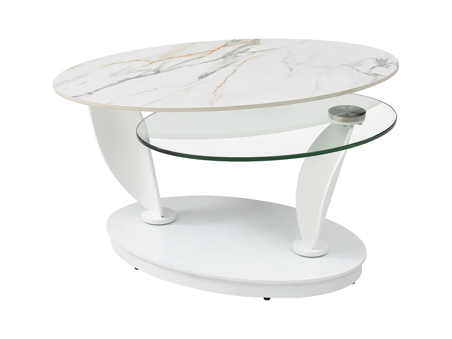 Salontafel met draaiende bladen in keramiek, gehard glas en metaal - Witte marmerlook - MANEYA van Maison Céphy