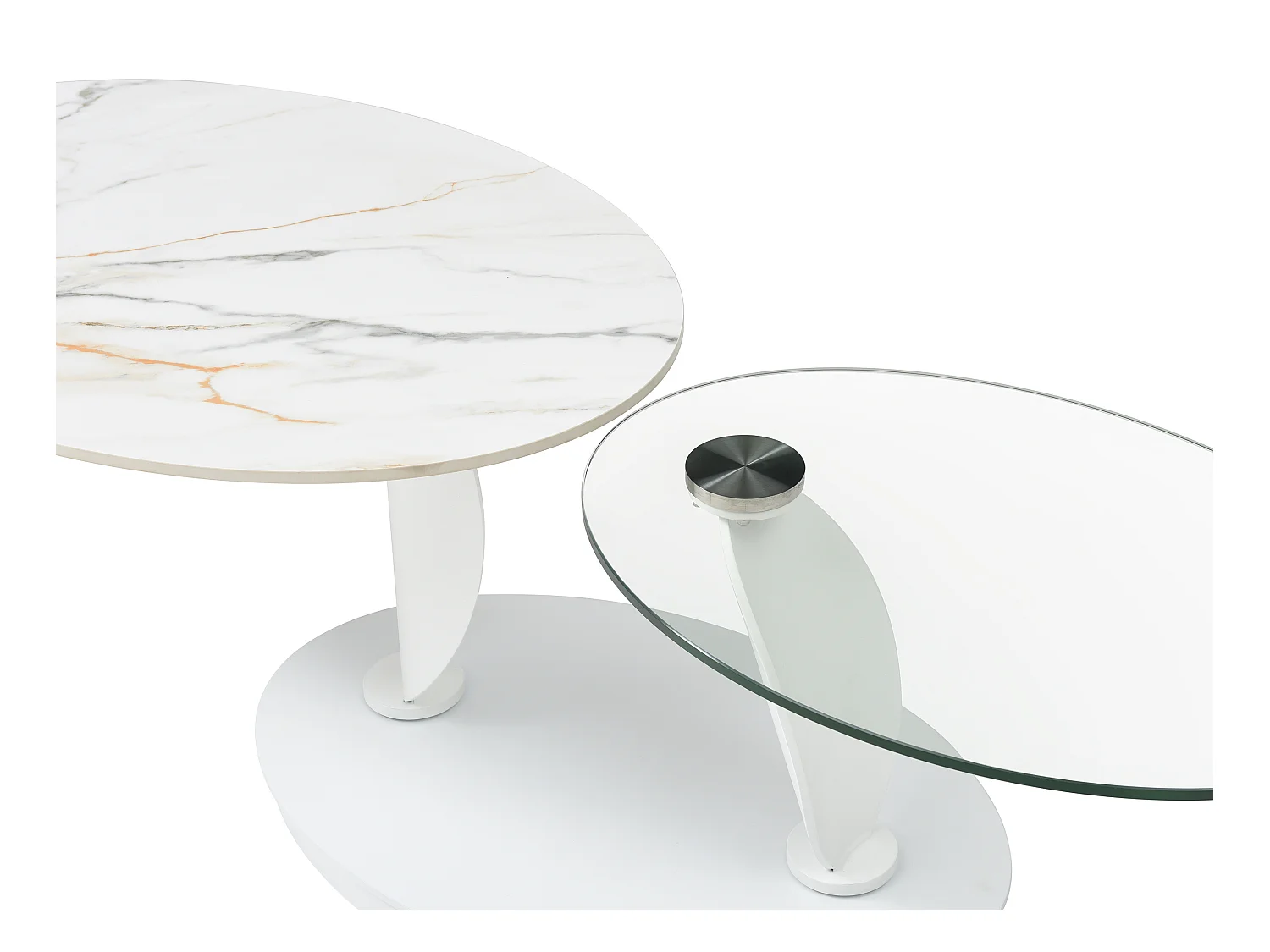 Salontafel met draaiende bladen in keramiek, gehard glas en metaal - Witte marmerlook - MANEYA van Maison Céphy