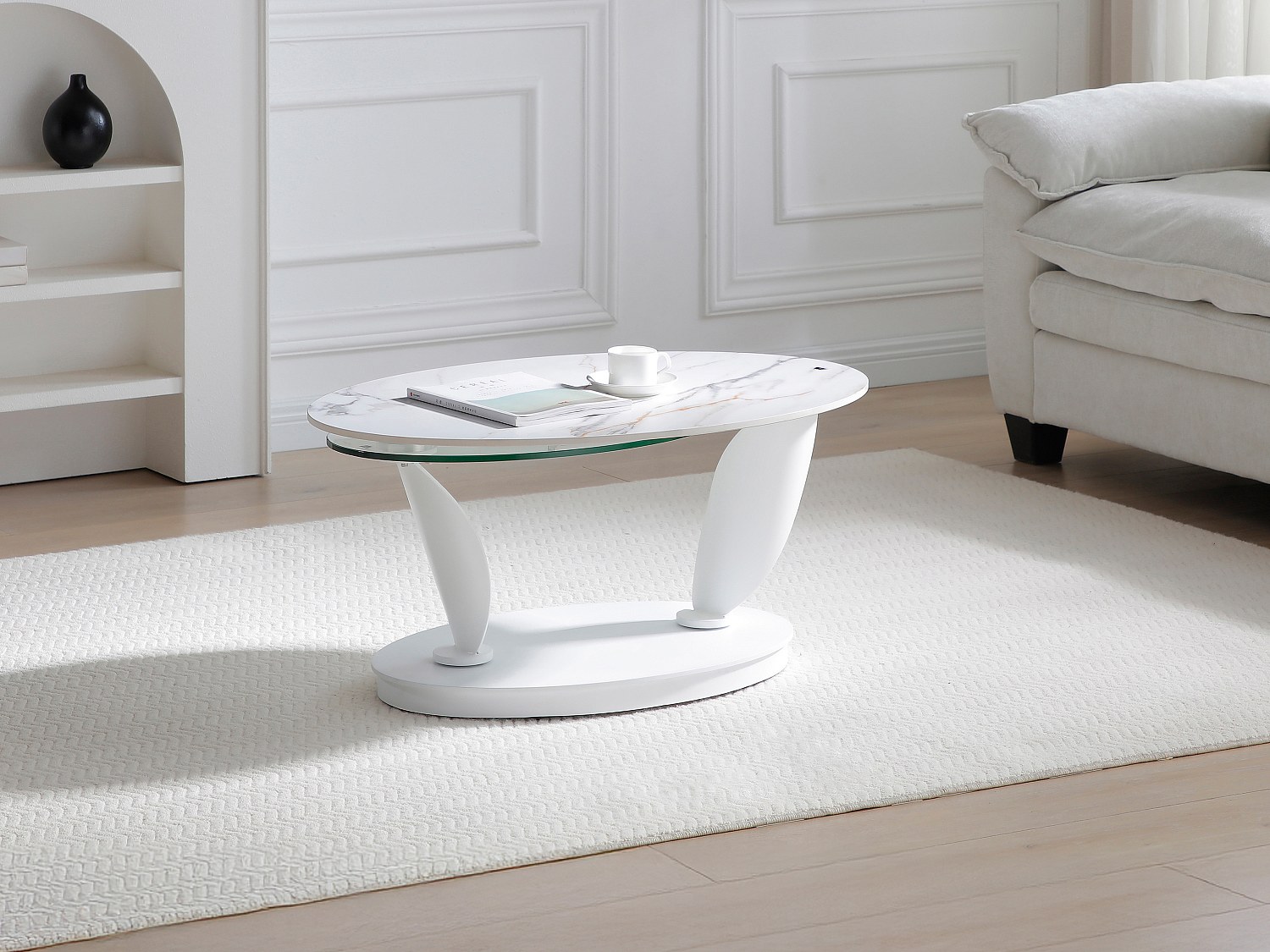 Couchtisch mit drehbaren Tischplatten - Keramik, Sicherheitsglas & Metall - günstig online kaufen