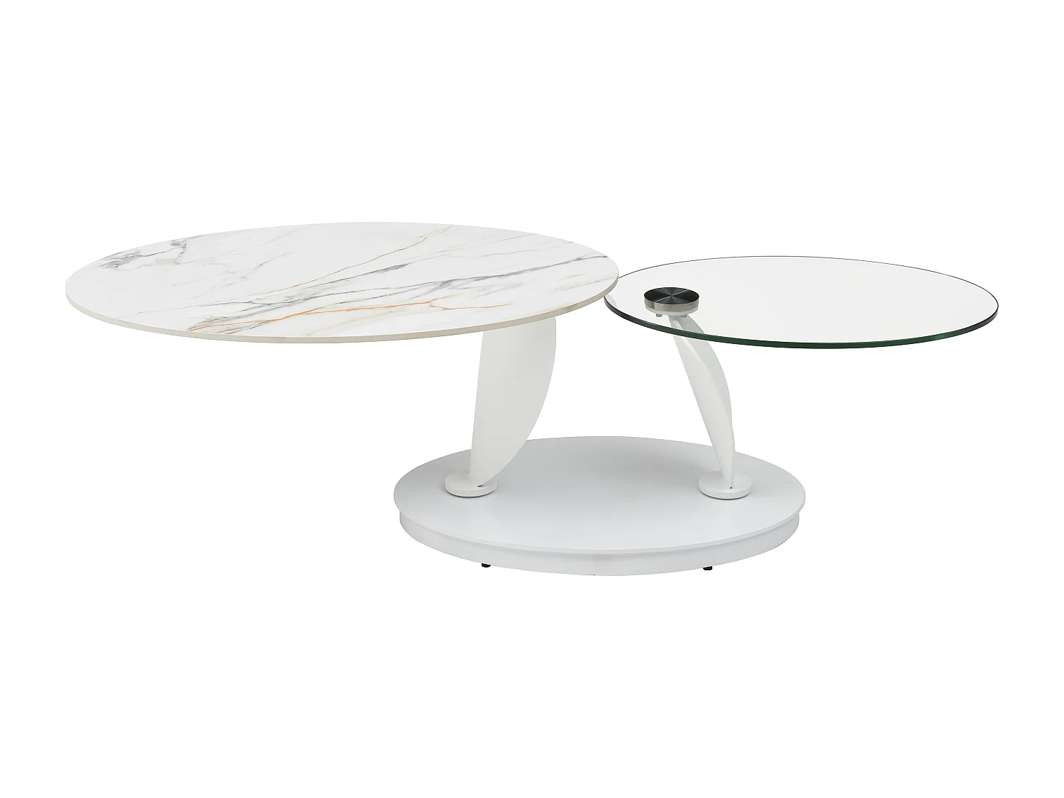 Couchtisch mit drehbaren Tischplatten - Keramik, Sicherheitsglas & Metall - Marmor-Optik Weiß - MANEYA von Maison Céphy