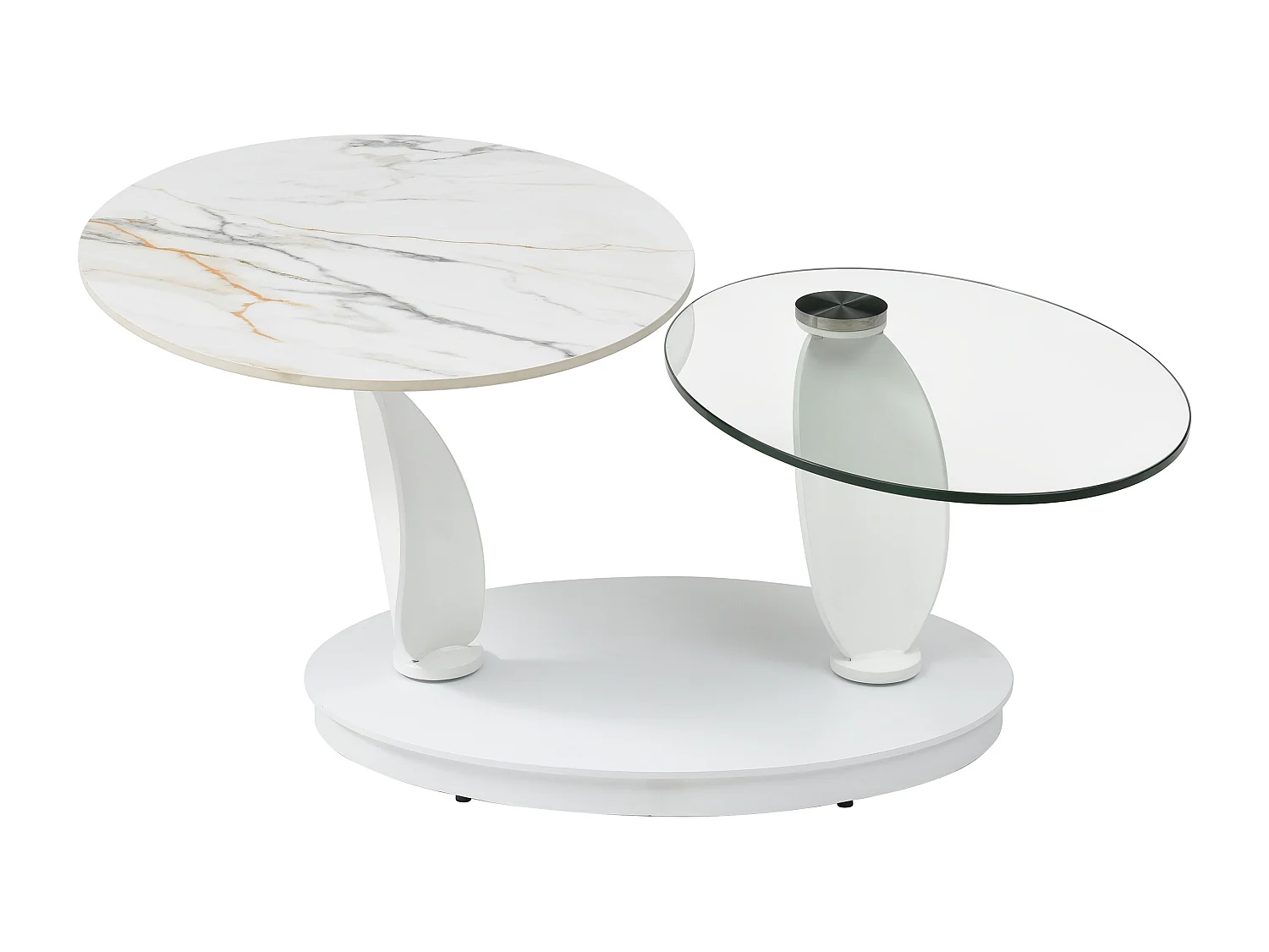 Couchtisch mit drehbaren Tischplatten - Keramik, Sicherheitsglas & Metall - Marmor-Optik Weiß - MANEYA von Maison Céphy
