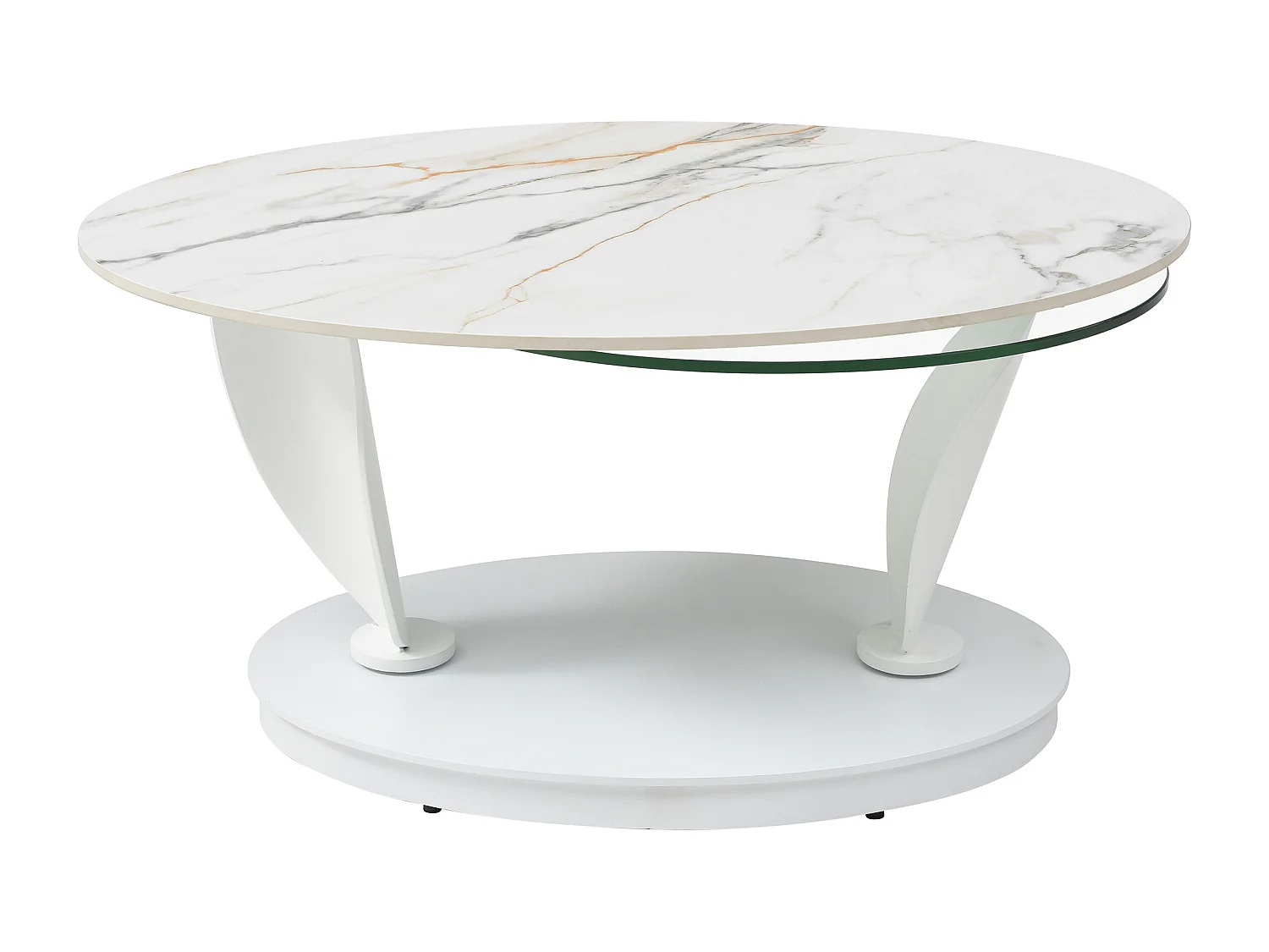 Couchtisch mit drehbaren Tischplatten - Keramik, Sicherheitsglas & Metall - Marmor-Optik Weiß - MANEYA von Maison Céphy