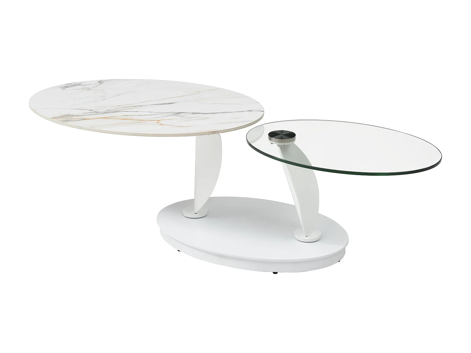 Couchtisch mit drehbaren Tischplatten - Keramik, Sicherheitsglas & Metall - Marmor-Optik Weiß - MANEYA von Maison Céphy