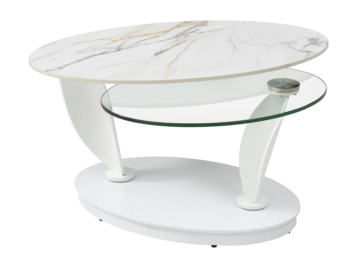 Couchtisch mit drehbaren Tischplatten - Keramik, Sicherheitsglas & Metall - Marmor-Optik Weiß - MANEYA von Maison Céphy