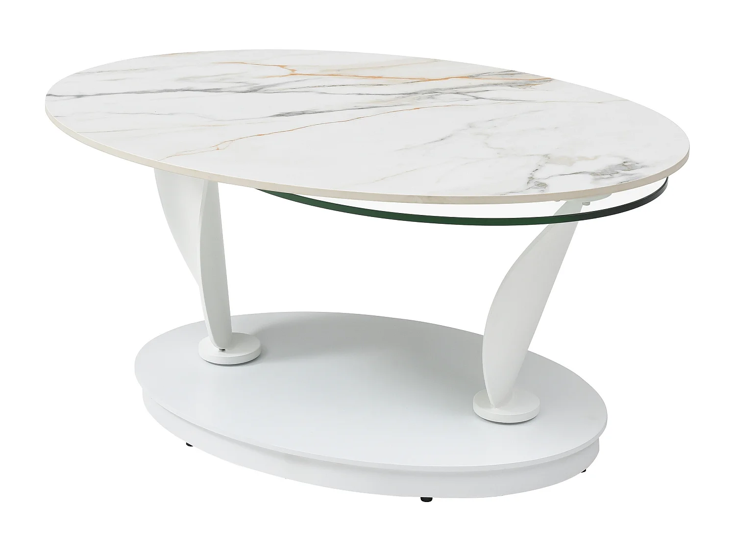 Couchtisch mit drehbaren Tischplatten - Keramik, Sicherheitsglas & Metall - Marmor-Optik Weiß - MANEYA von Maison Céphy