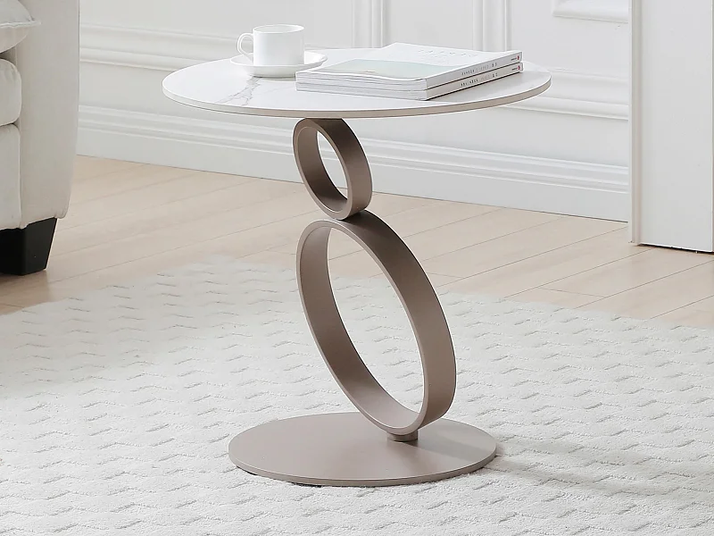 Table d'appoint en céramique et métal taupe - Effet marbre blanc - JOLINE de Maison Céphy