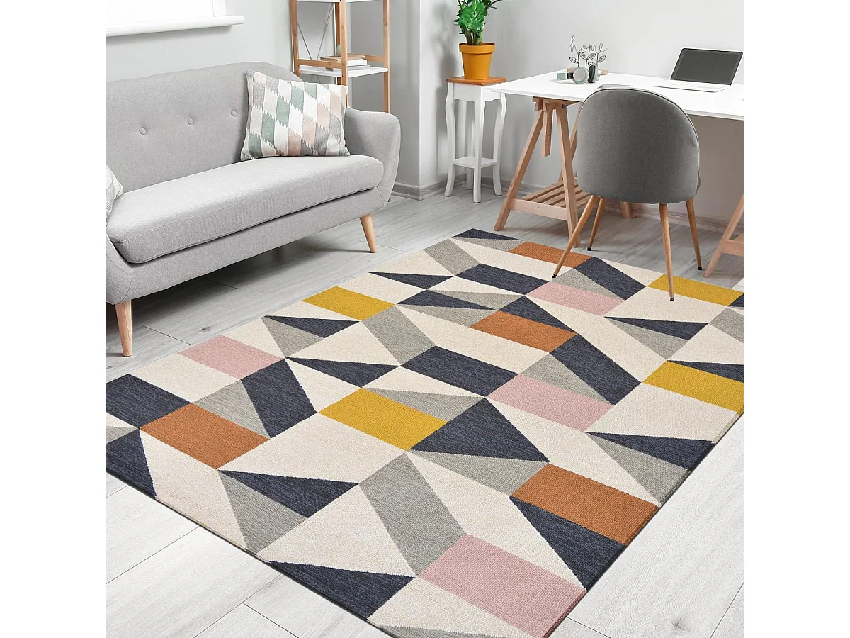 Tapis extérieur 200x280 tissé kilim orange et rose NUEVO