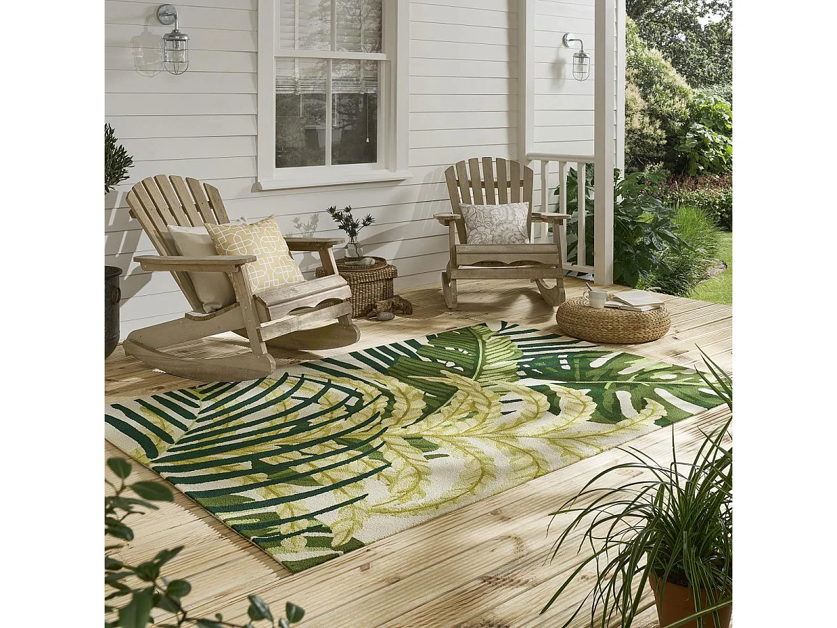 Tapis extérieur 160x230 tissé kilim vert et beige MANILA