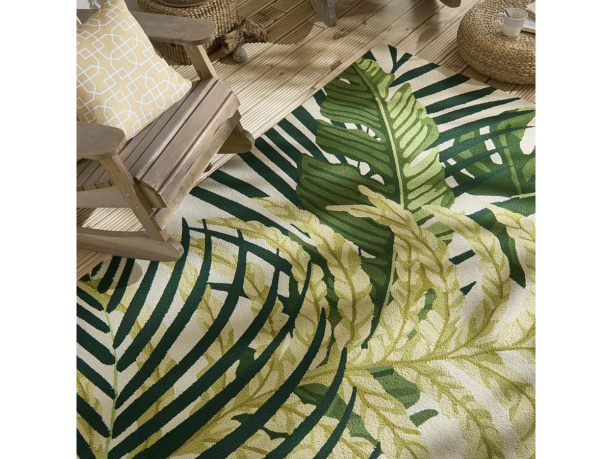 Tapis extérieur 160x230 tissé kilim vert et beige MANILA