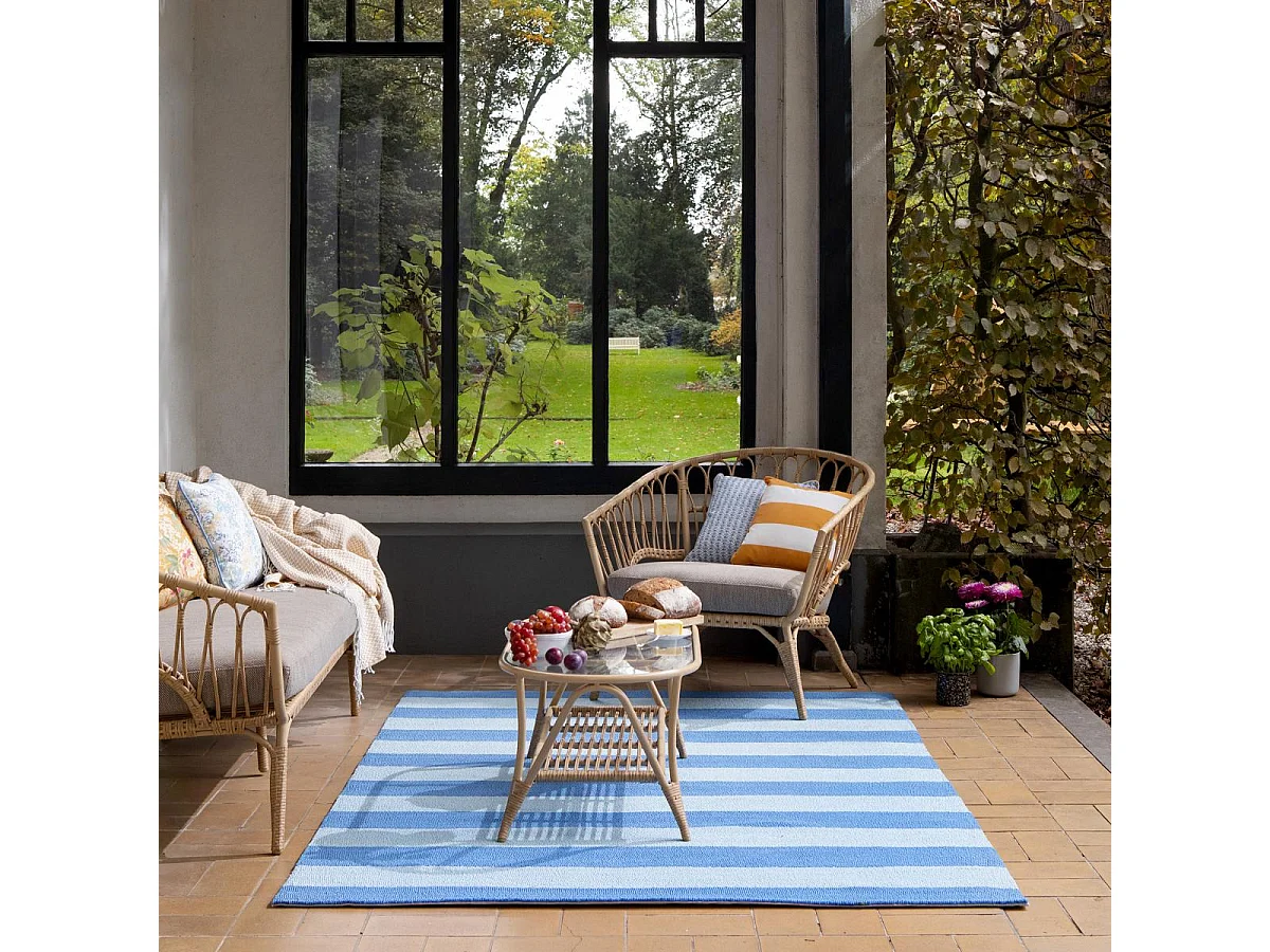 Tapis extérieur 160x230 kilim fait main bleu et bleu ciel LILLE