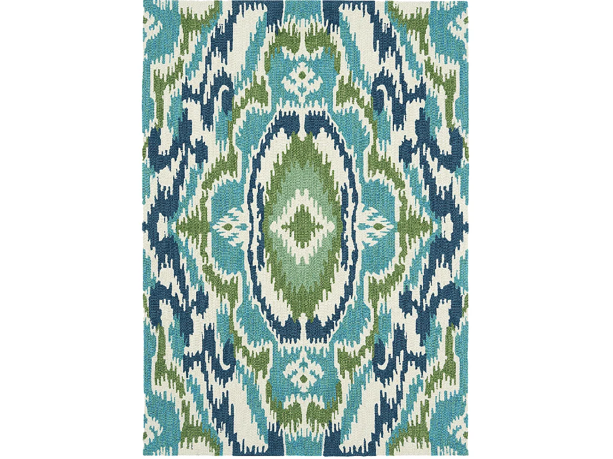 Tapis extérieur 160x230 tissé kilim vert et bleu IXORA