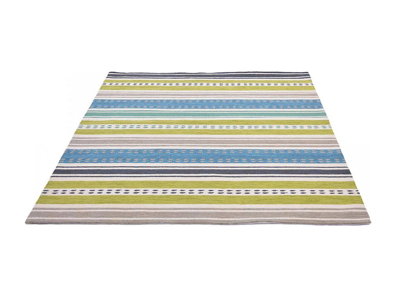 Tapis extérieur 200x280 tissé kilim vert et bleu RIVI