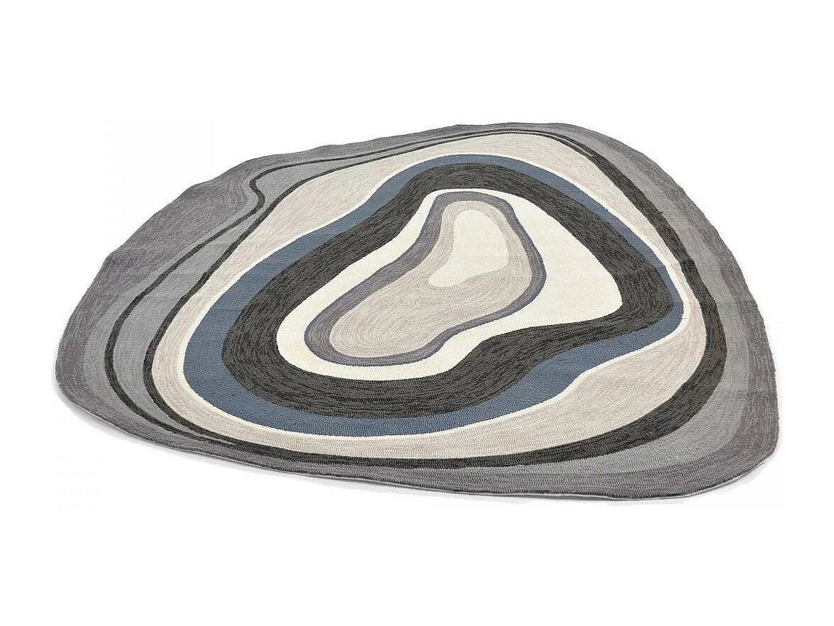 Tapis extérieur 250x350 tissé kilim noir et bleu AURA