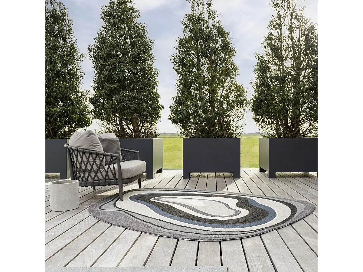 Tapis extérieur 250x350 tissé kilim noir et bleu AURA