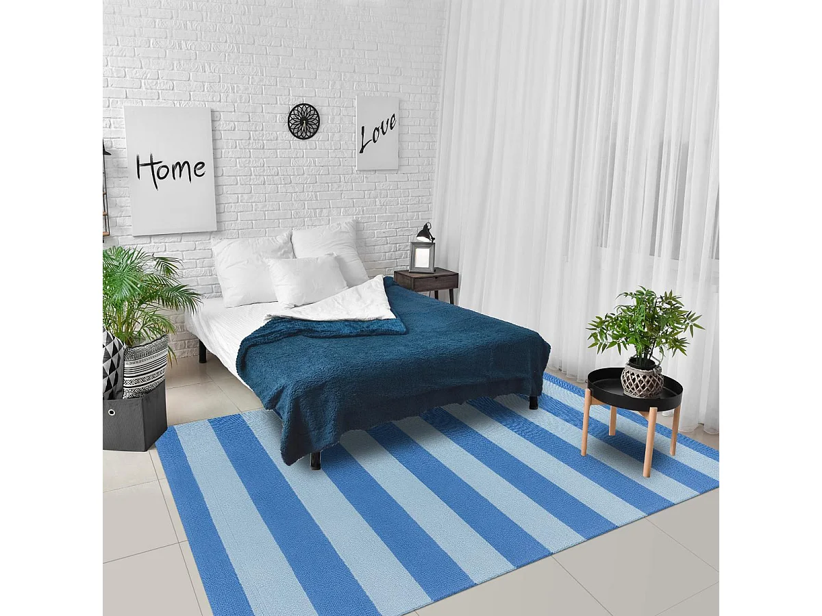 Tapis extérieur 200x280 kilim fait main bleu et bleu ciel LILLE