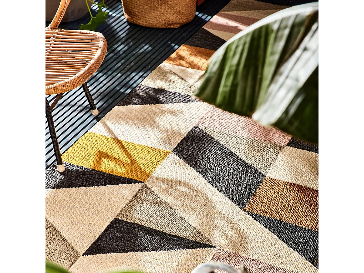 Tapis extérieur 140x200 tissé kilim orange et rose NUEVO